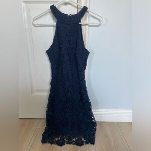 Lulus navy blue high neck floral dress